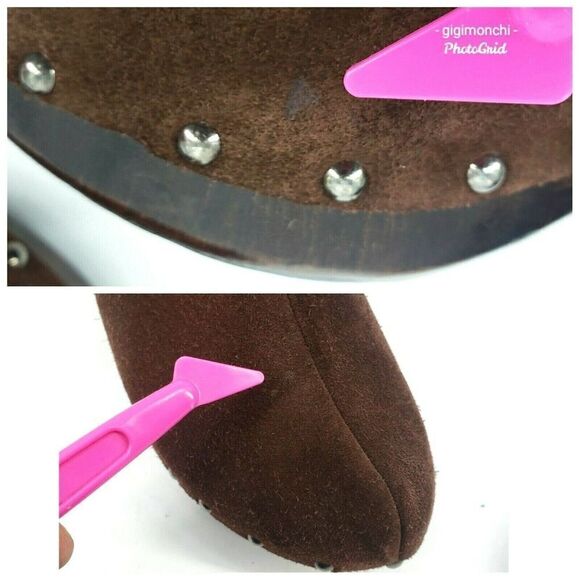 Anna Capri Italy Brown Suede Studs Mule Clog Shoes - Picture 11 of 12